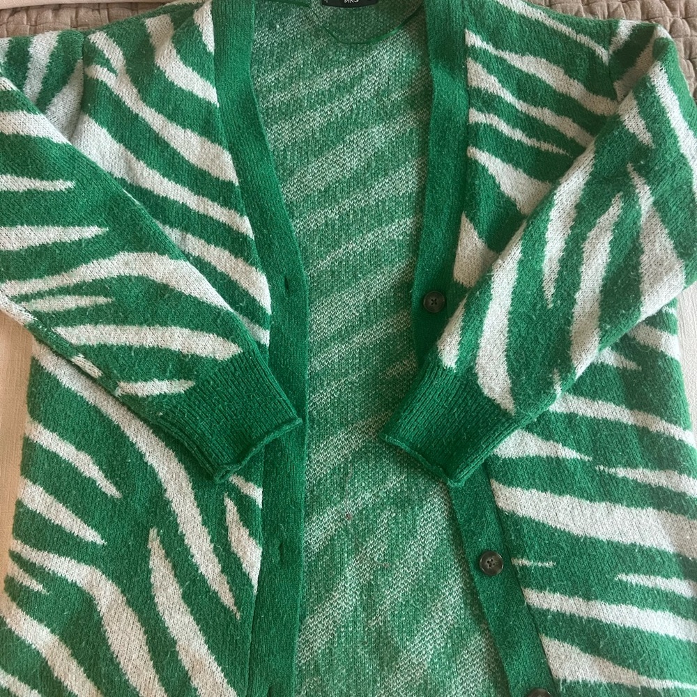 Mango Green and White Zebra Cardigan